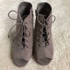 Bamboo peep toe ankle booties